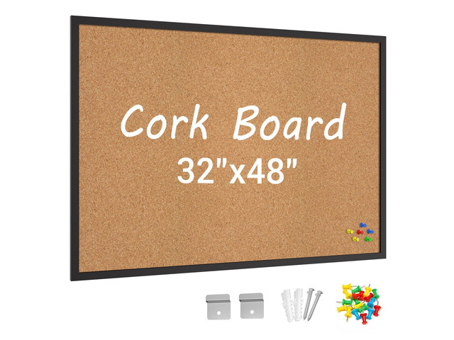 Cork Board Bulletin Board with Black Wood Frame 32 x 48 Large Corkboard Pin Board for Wall,Office,Home and School