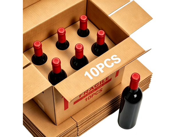 Xfzzrsdf 10Pcs 6 Bottles Wine Boxes for Moving - Wine Shipping Box Kitchen Moving Storage Carrier with Reinforced Cardboard and Handles for...