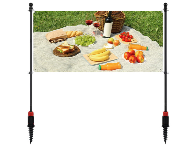 Outdoor Banner Pole with Ground Stake, 4-Section Stainless Steel Adjustable Banner Stand, Free-Assembly Yard Sign Post for 310FT Horizontal...