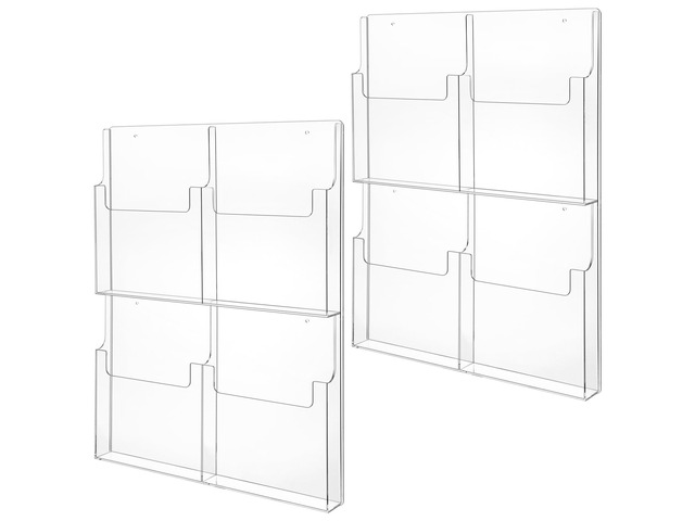 2 Pcs 4 Pocket Pamphlet Holder Wall Mount Acrylic Brochure Holder Plastic Trifold Multi Slot Flyer Rack Clear Literature Rack Magazine Literature...