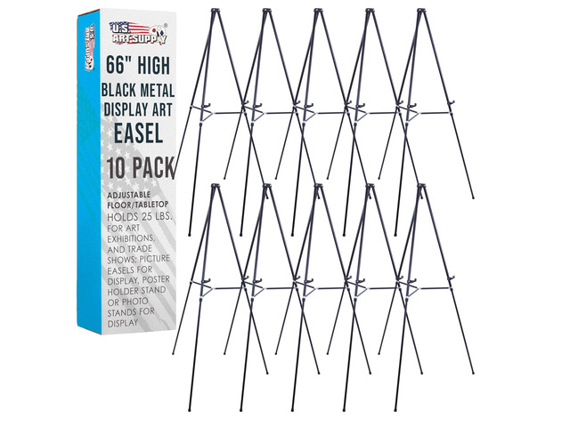 66' High Black Metal Display Art Easel (10 Pack) - Large Adjustable Height Portable Easel Stand, Sign Display, Holds 25 lbs - Floor & Tabletop...