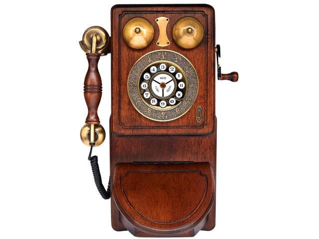 Vintage Classic Wall-Mount Corded Phone Retro Design with Crank Handle, Tone/Pulse Switch, Redial Function, Handcrafted Wood & Veneer, Antique...