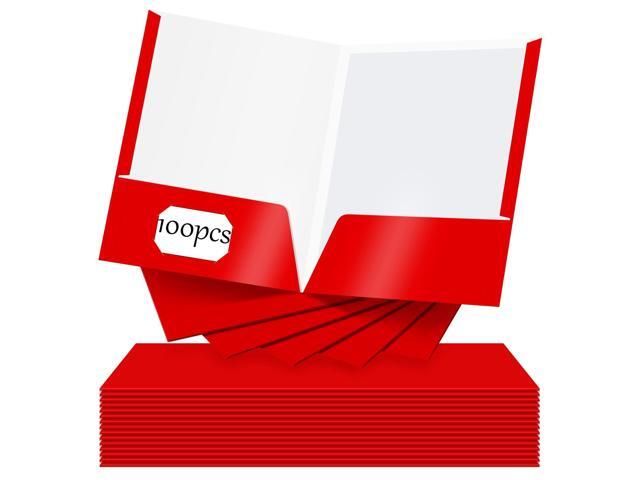 100 Pack Folder with 2 Pocket Glossy Laminated Letter Size Paper Folder with Pocket Bulk Paper Portfolios for School, Teacher, College, Office (Red)