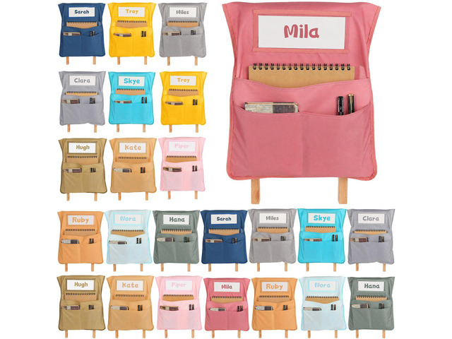 24pcs for Classroom 16.3x19.7inch Classroom Chair Pockets with Name Tag 3 Pockets Chair Organizer for Teacher Student School Office(Boho)
