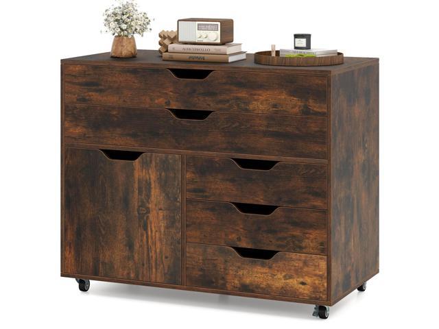 File Cabinet, Rolling Lateral Filing Cabinet with Wheels, 5 Drawers, Load 220 Lbs, Office Craft Storage Organization, Mobile Storage Organizer,...