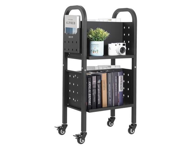 Rolling Library Book Cart, 150 lbs Capacity, 17.7 x 13.0 x 34.6-Inch Library Cart, Double Sided L-Shaped Shelves with 2-Inch Lockable Wheels, Book.