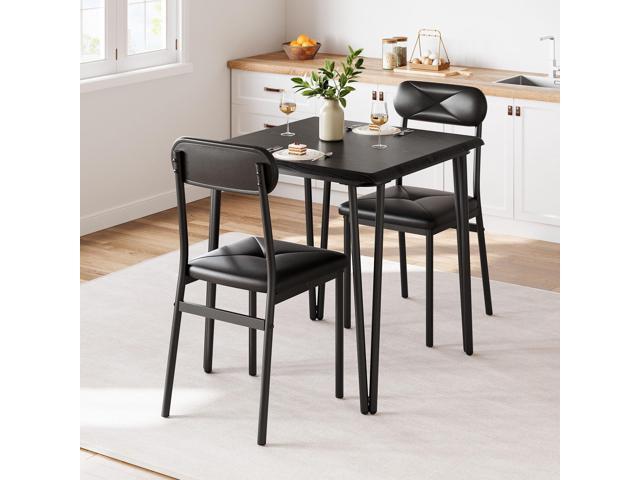 Dining Table Set for 4, Kitchen Table with Upholstered Chairs for Kitchen Room and Small Spaces (Black, Table with 2 Upholstered Chairs)