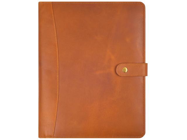 Leather Resume Portfolio Folder for Interview, Professional Padfolio Organizer Binder A4, Graduation & New Job Gift for Men Women Tan