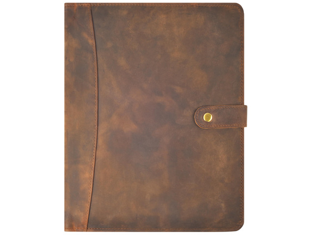 Leather Resume Portfolio Folder for Interview, Professional Padfolio Organizer Binder A4, Graduation & New Job Gift for Men Women Brown