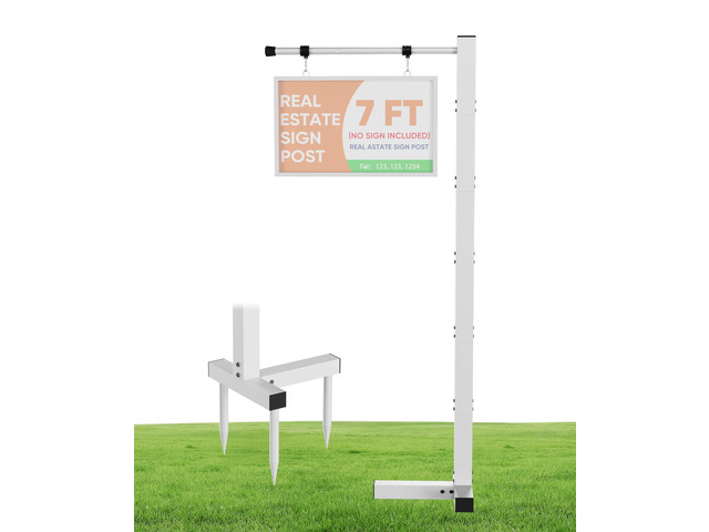 Adjustable Real Estate Sign Post, 7FT Yard Sign Holder Stand for Open House & Home for Sale, Windproof Outside Realtor Sign Post with 34' Arm for...