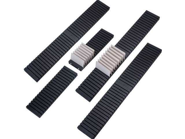 8Pcs 12' Wood Name Badge Holder Organizer, Business Card Holder Black Counter Card Holder Stand for Name Tag ID Badge Plastic Card Holders,...
