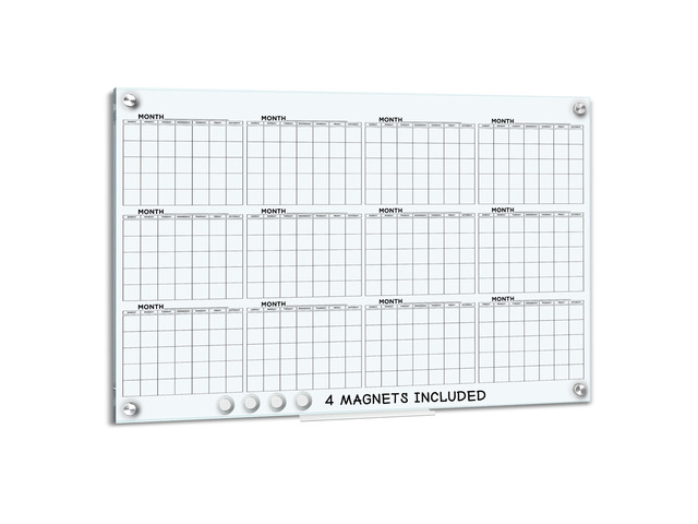 Yearly 24'x36' Glass Magnetic Whiteboard Calendar Planner - Dry Erase Board for Wall Monthly Home Office Large Wall Calendar