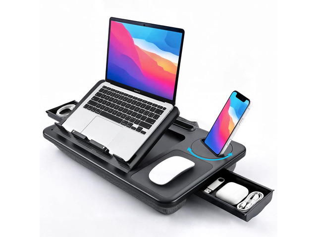 Adjustable Lap Desk with Cushion Stroage Rotatable Phone Stand Laptop Lap Desk with 8 Angles Adjustable Mouse Pad and iPad Stand for Bed Couch...