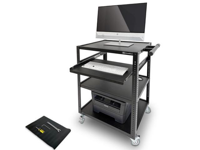 AxcessAbles Computer Cart on Wheels 400LB Capacity, Metal AV Equipment Utility Workstation, with Pullout Keyboard Tray, Locking Caster Wheels