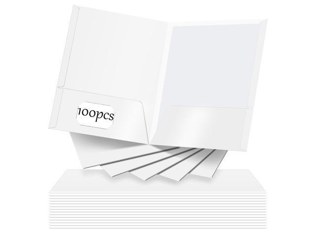 100 Pack Folder with 2 Pocket Glossy Laminated Letter Size Paper Folder with Pocket Bulk Paper Portfolios for School, Teacher, College, Office (White)