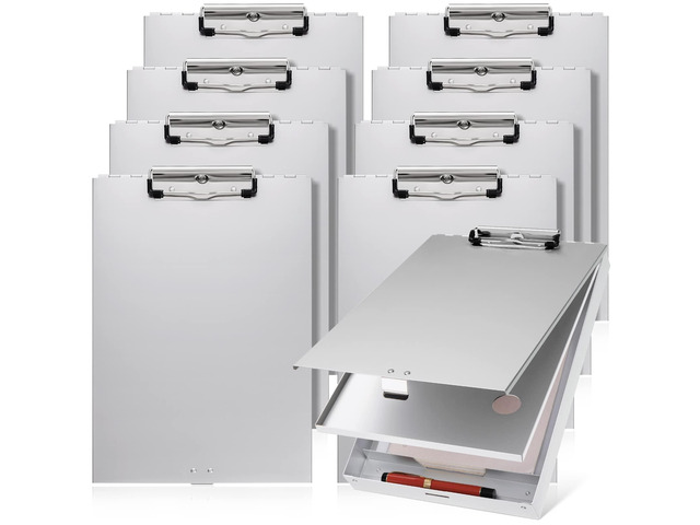 8 Pcs Aluminum Clipboard with Storage Folder Form Holder Metal Clip Board 14x9.3x2.2 Letter Size Binder for Nurses Construction Workers Business...
