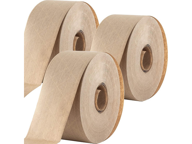 Ultra Durable Water-Activated Tape for Secure Packing 3Pk. 2.75 in, 450 Ft Brown Kraft Gum Tape Provides Heavy Duty Adhesive for Packaging and...