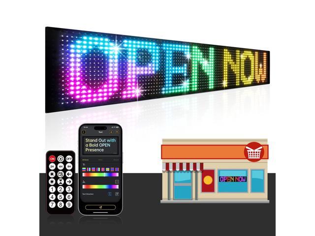 35'x8' Programmable LED Sign for Storefronts, Bluetooth APP Control, Stick-On, USB Powered, IP65 Waterproof Advertising Display