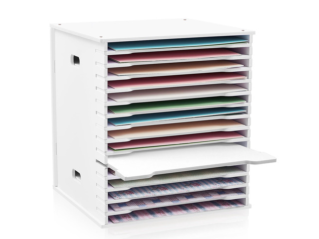 15 Tier 12' x 12' Scrapbook Paper Organizer Adjustable Desk Scrapbook Paper Sorter Storage Rack File Organizer Wide Document Holder for School...