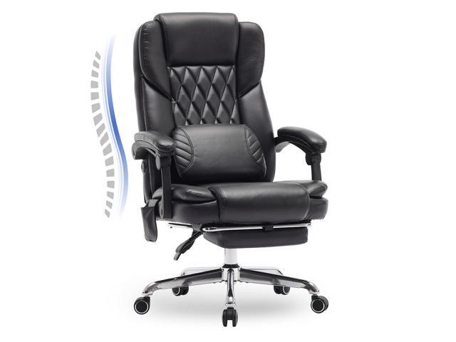 Massage Office Chair with Footrest, High Back Executive Chair, Ergonomic Desk Chair with Removable Pillow, 2 Lumbar Massage Points, Reclining,...