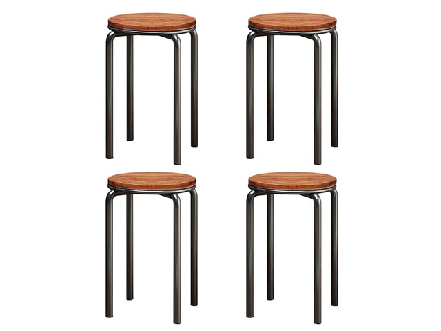 Stacking Stools Set of 4, 18' H Backless Round Wooden Top Portable Stackable Stools with Metal Frame (Brown)