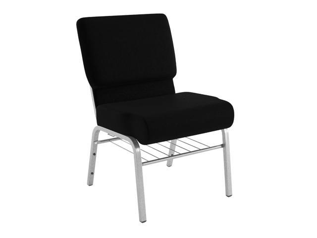 4 Pack HERCULES Series 21''W Church Chair in Black Fabric with Book Rack - Silver Vein Frame