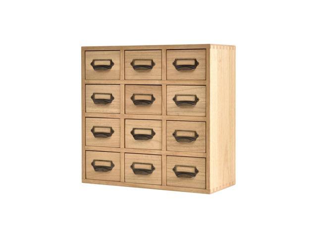 Wooden Storage Cabinet, 12-Drawer Desktop Organizer Natural 12CG-NA 12 Mini Drawers with Metal Label Holder Pulls for Cards, Crafts, Tea Bags,...