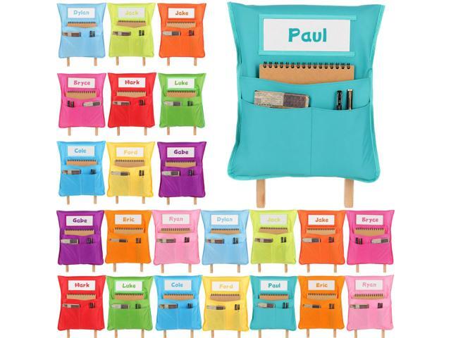 24pcs for Classroom 16.3x19.7inch Classroom Chair Pockets with Name Tag 3 Pockets Chair Organizer for Teacher Student School Office(Rainbow)