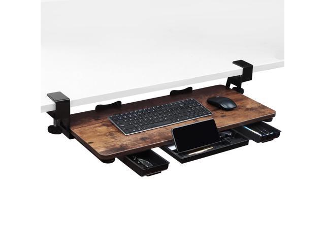Large 26.77' Keyboard Tray Under Desk with Storage Drawer - Heavy Duty C-Clamp Mount, Ergonomic Computer Keyboard Stand for Home Office, Easy...