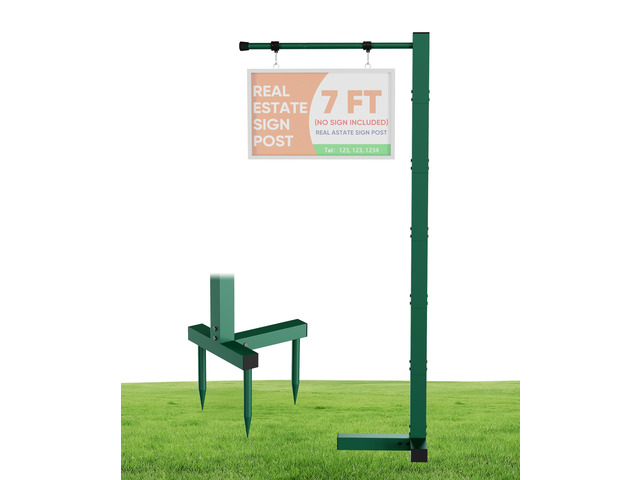 Adjustable Real Estate Sign Post, 7FT Yard Sign Holder Stand for Open House & Home for Sale, Windproof Outside Realtor Sign Post with 34' Arm for...