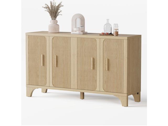 Buffet Cabinet with Storage, Mid Century Modern Fluted Accent Sideboard and Credenza Storage Cabinet with Doors, Wood Coffee Bar Console for...