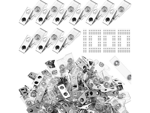 1000 Pcs Metal Badge Clips Double Hole Name Tag Clips with Clear PVC Straps for ID Cards Badge Holders Office School Supplies (Silver)