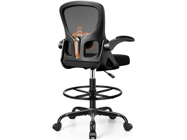 Drafting Chair, Tall Office Chair for Standing Desk with Flip-Up Armrests, Adjustable Foot Ring & Lumbar Support, Breathable Mesh High Desk Stool...