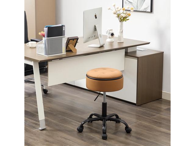 Drafting Chair with Wheels (Stool & Small Table in One) (Adjustable Office Chair 20.67'-24.61'), Caramel Brown Rolling Stool with Storage