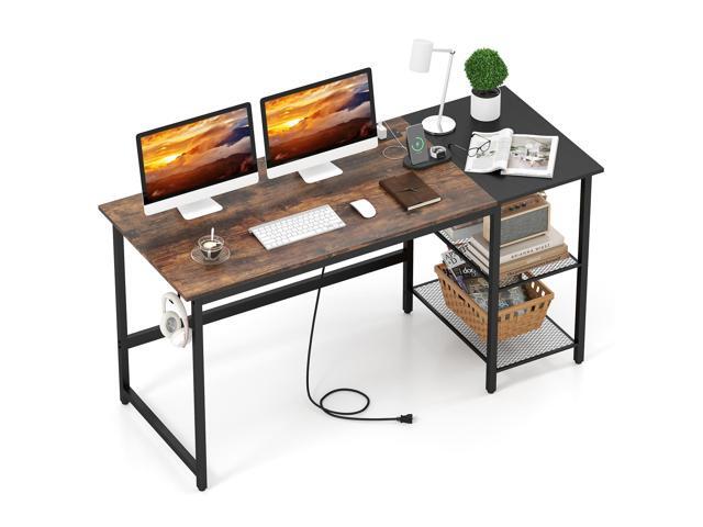 59 Inch Computer Desk with Charging Station, Home Office Desk with Storage Shelves & Hook, Modern Laptop PC Table Workstation, Study Writing Desk...