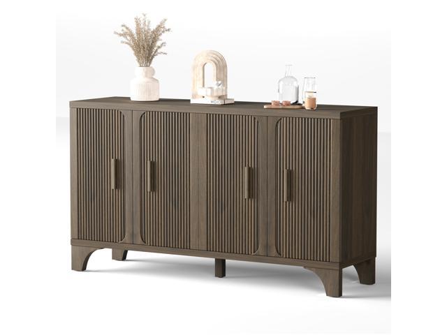 Buffet Cabinet with Storage, Mid Century Modern Fluted Accent Sideboard and Credenza Storage Cabinet with Doors, Wood Coffee Bar Console for...