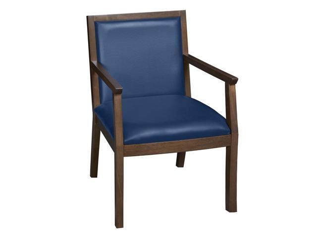 Regent WallGuard Guest & Reception Waiting Room Wood Side Chair - Neo Walnut/Navy Blue Vinyl