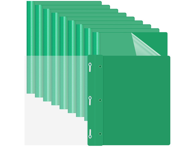 100 Pcs Plastic Report Covers with 3 Prong Fasteners 11.42 x 9.45 Inch Clear Front Report Covers Bulk Presentation Folders for School Document(Green)