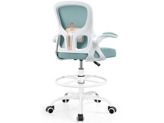 Drafting Chair, Tall Office Chair for Standing Desk with Flip-Up Armrests, Adjustable Foot Ring & Lumbar Support, Breathable Mesh High Desk Stool...