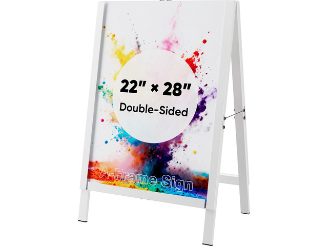 22Ã—28 Inch A Frame Sign Holder, Heavy Duty Metal Outdoor Double-Sided Sandwich Board Sign Stand, Anti-slip Slide-in Folding Frame for Street...
