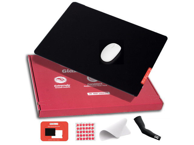 Glass Gaming Mouse Pad, 500 x 400 mm, Black Large tempered glass; controlled glide, anti-slip base, rounded edges and kit included