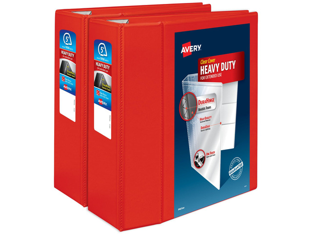 Heavy-Duty View 3 Ring Binder, 5 Inch EZD Rings, Great for Portfolios, Office, School Notebooks, and More, 2 Red Binders (2-Pack of 79327)