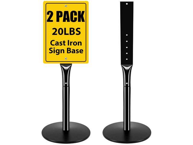 Heavy Duty Cast Iron Sign Post With 12' Diameter Bottom Round Base, 48' Movable Stand for Hanging Signs, 2-Pack