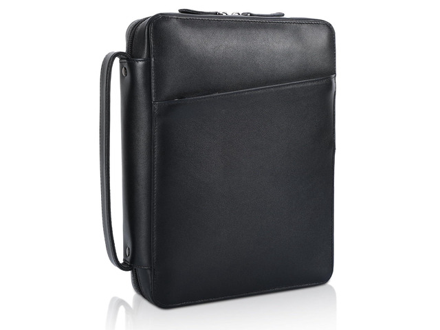 Polare Napa Leather Bible Cover Church Bag 10x7.5x2.2 inch Carrying Book Case Bible Protective with Handle and YKK Zippered Pocket (Black)