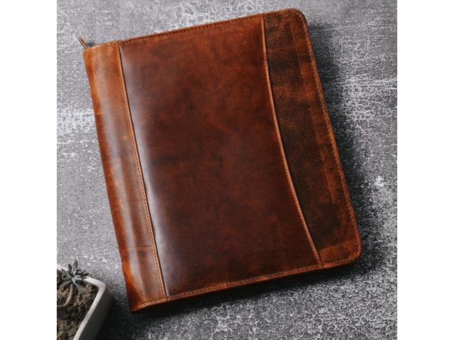 Top Grain Leather Portfolio - Professional Business Padfolio & Document Organizer with Writing Pad for Men & Women