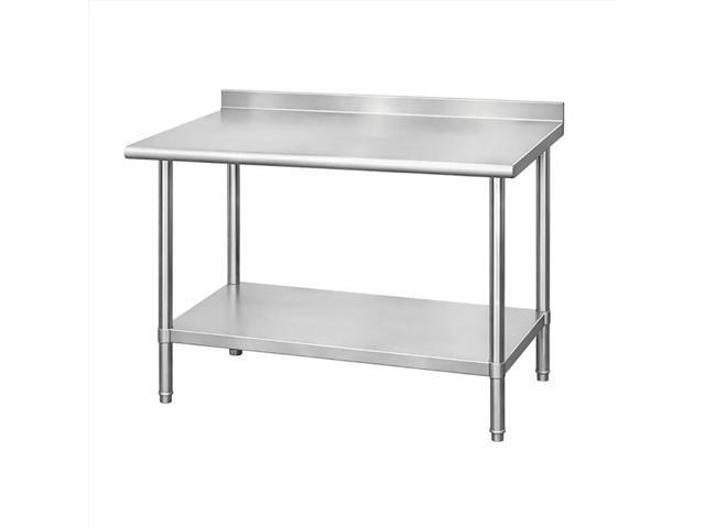 Commercial Stainless Steel Prep Table, 2-Layer Heavy Duty Kitchen Countertop, 43x24x31.5 Inch, Adjustable Height, Silver