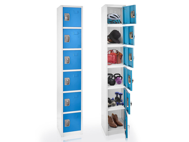 Large School Locker with 6 Doors 6 Hooks Storage Locker for Garage Storage - Office Storage Lockers (6 Door, Blue)