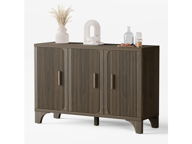 Mid Century Modern Fluted Buffet Cabinet with Storage, Accent Sideboard and Credenza Storage Cabinet with Doors, Wood Coffee Bar Console for...