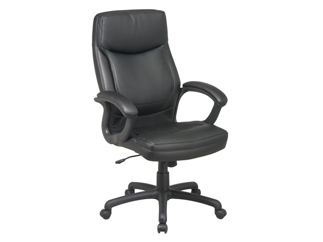 Office Star EC Series Executive Bonded Leather High Back Adjustable Office Chair with Thick Padded Contour Seat and Locking Tilt Control, Black