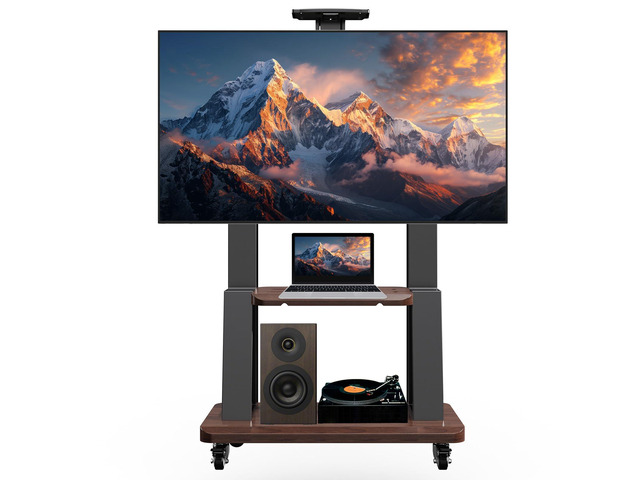 Height Adjustable Mobile TV Stand for 32-75' TVs,180 lbs Black Heavy Duty Floor TV Cart with Wheels, Projector Tray and Storage, Max VESA...